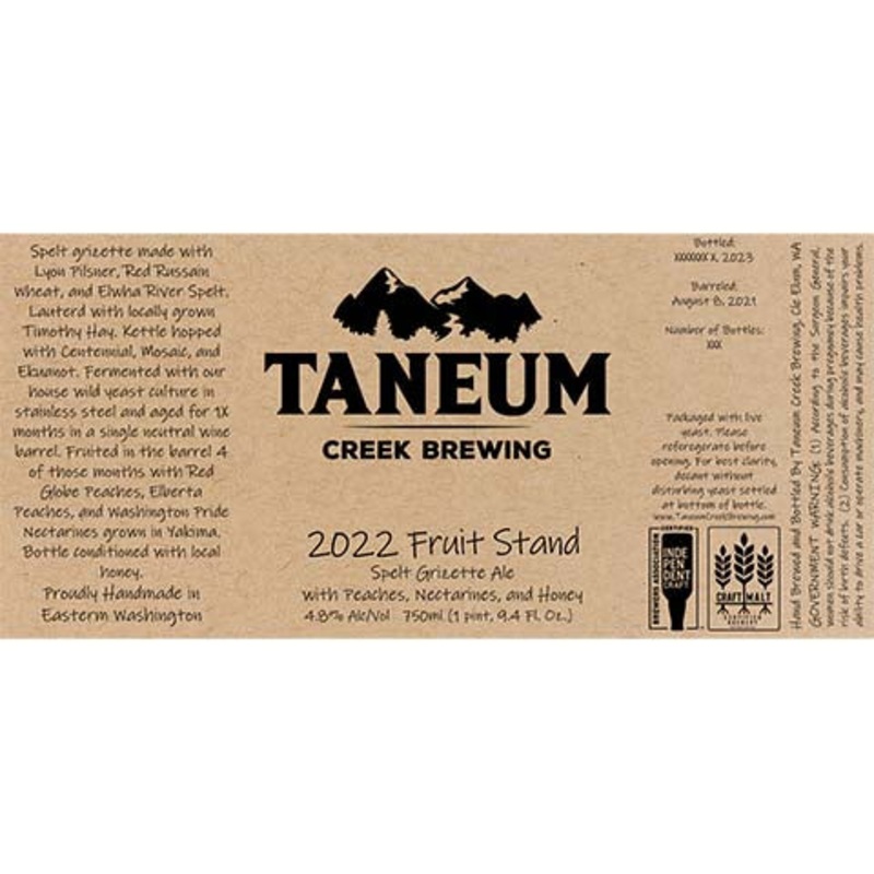 Taneum 2022 Fruit Stand Spelt Grisette Ale 750ML BTL
