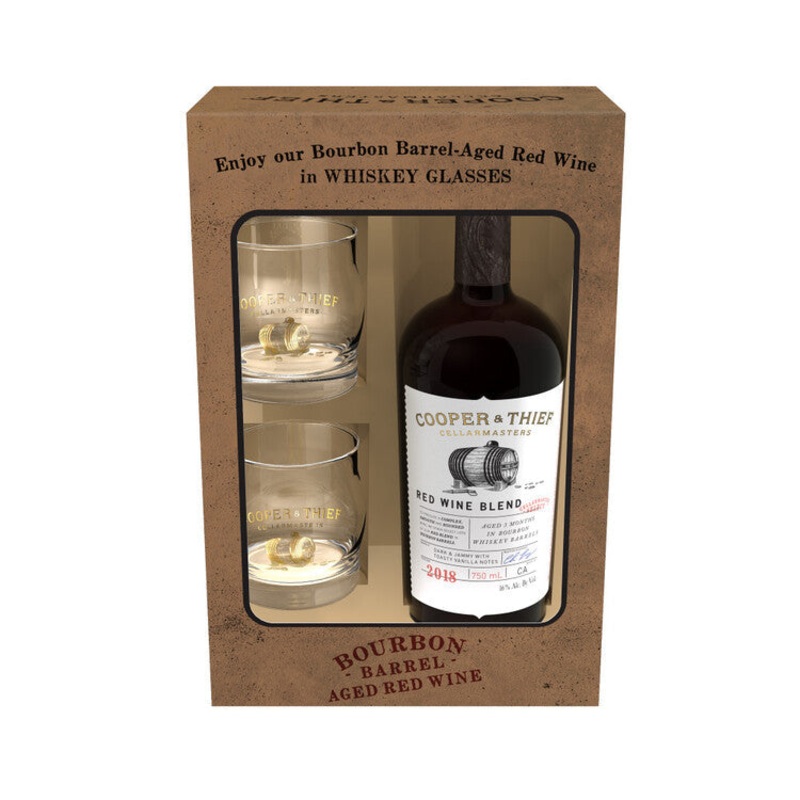 COOPER & THIEF RED WINE BLEND BOURBON BARREL AGED CALIFORNIA 2019 W/ 2 ROCK GLASSES 750ML 750ML