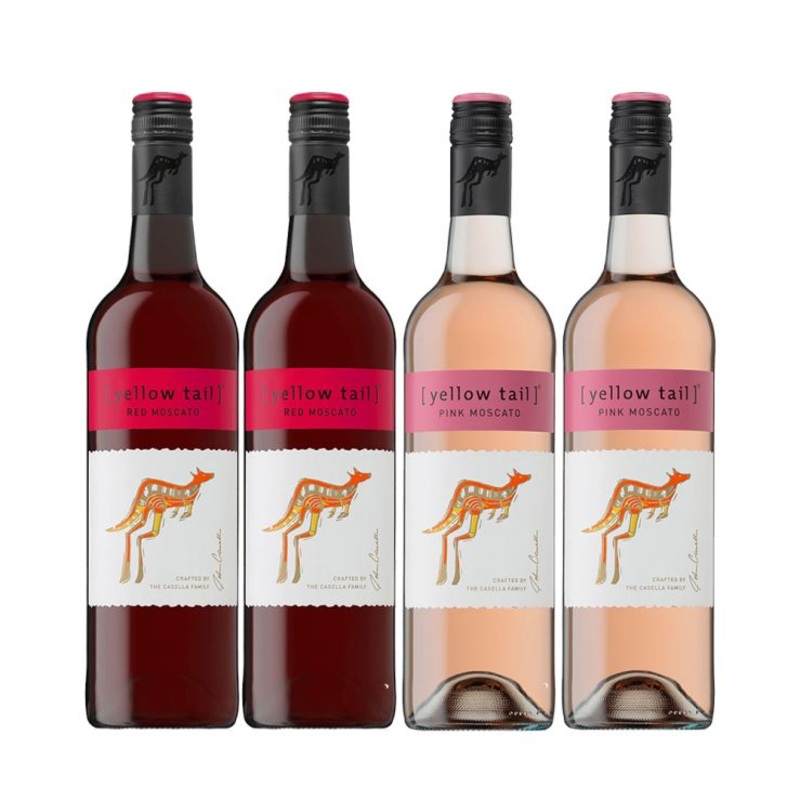 Buy 3+1 Promo: 2x Yellow Tail Pink Moscato and 2x Yellow Tail Red Moscato 750ml (Naked Only - No Box, Total 4 Bottles)