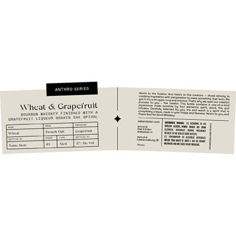 Oak & Eden Anthro Series Wheat & Grapefruit Bourbon Whiskey 750ML BTL