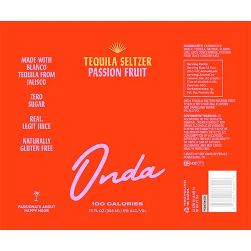 Onda Passion Fruit Tequila Seltzer 12OZ SINGLE CAN