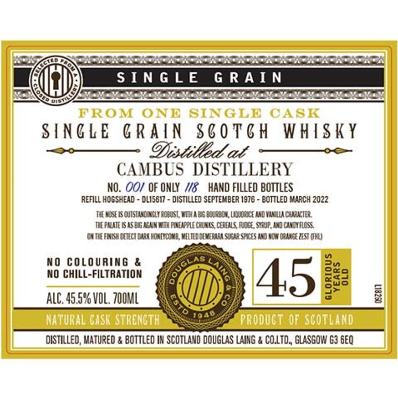 Douglas Laing Single Grain Cambus 45-Year-Old Scotch Whisky 700ML BTL