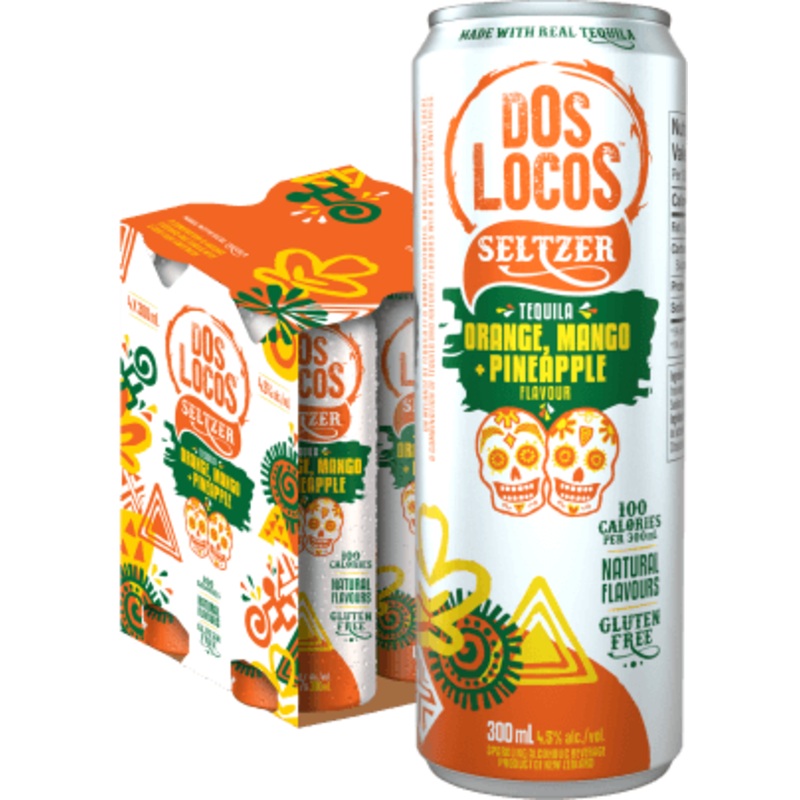 DOS LOCOS ORANGE MANGO PINEAPPLE SELTZER 4 CANS