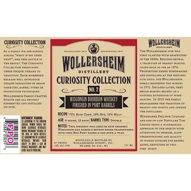 Wollersheim Curiosity Collection No.7 Wisconsin Bourbon Whiskey 750ML BTL