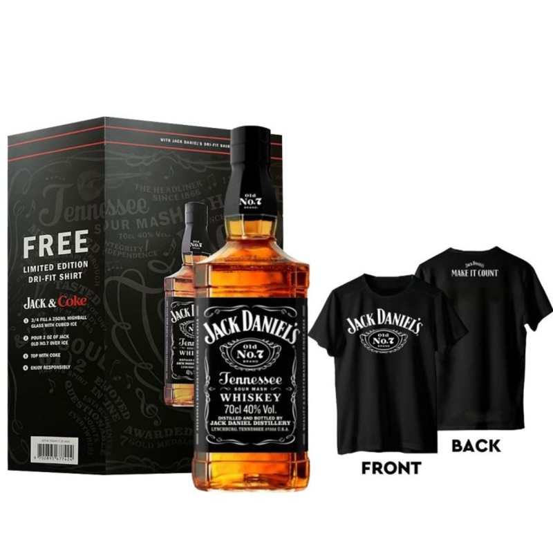Jack Daniel's Old No.7 Tennessee Whiskey 700ml with FREE 1x Jack Daniel's Dri-Fit Shirt (Large)