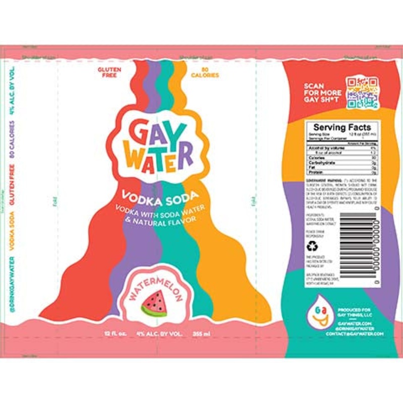 Gay Water Watermelon Vodka Soda 12OZ SINGLE CAN