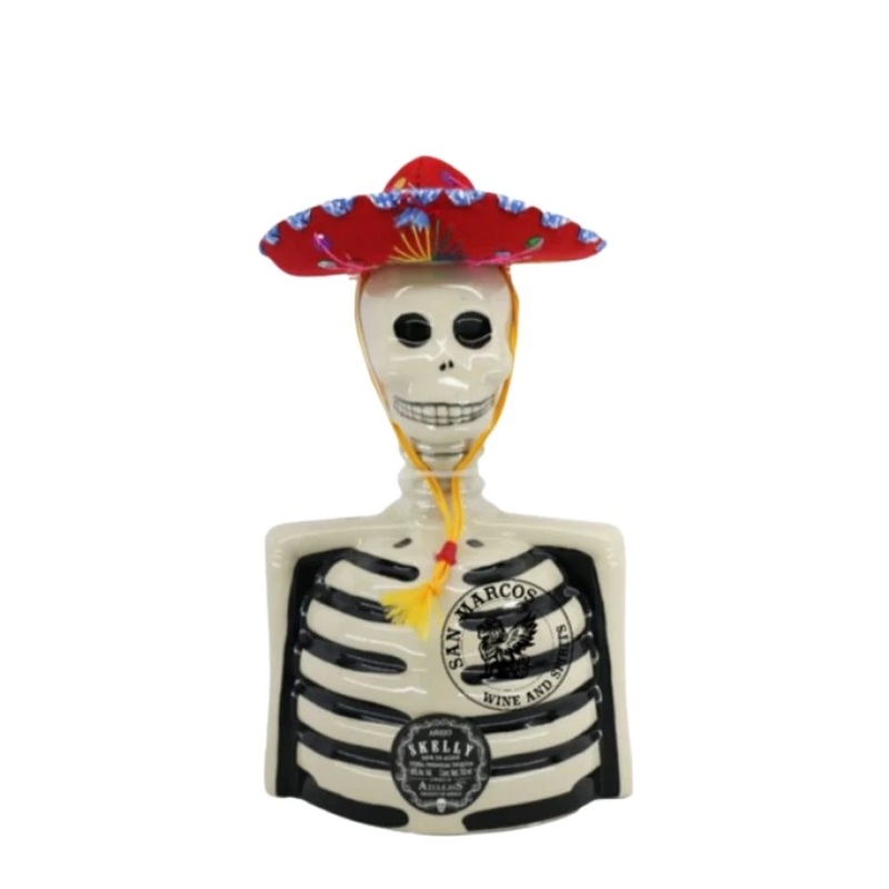 Los Azulejos Skelly Tequila Aejo with Mariachi Hat 750mL