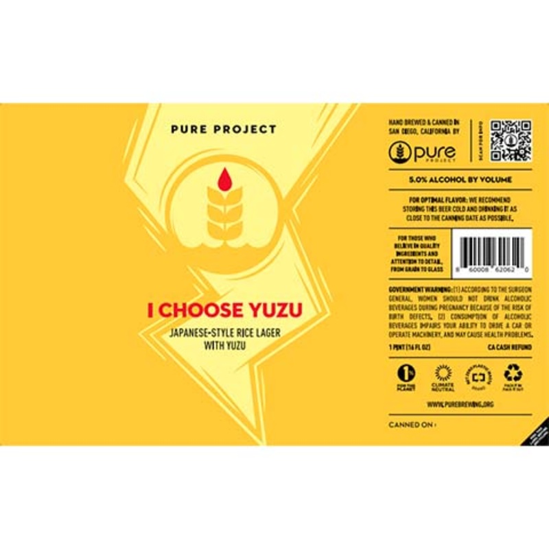 Pure Project I Choose Yuzu Lager 16OZ SINGLE CAN
