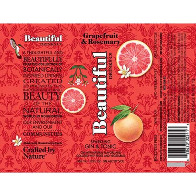 Beautiful Drinks Grapefruit & Rosemary Sparkling Gin & Tonic 12OZ SINGLE CAN