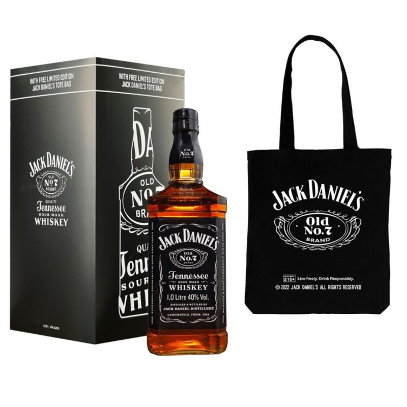 Jack Daniel's Old No.7 Tennessee Whiskey 1L with FREE 1x Jack Daniel's Tote Bag
