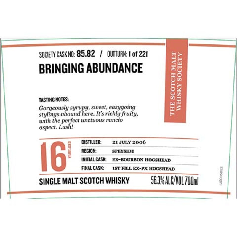 Society 85.82 Bringing Abundance Single Malt Scotch Whisky 700ML BTL