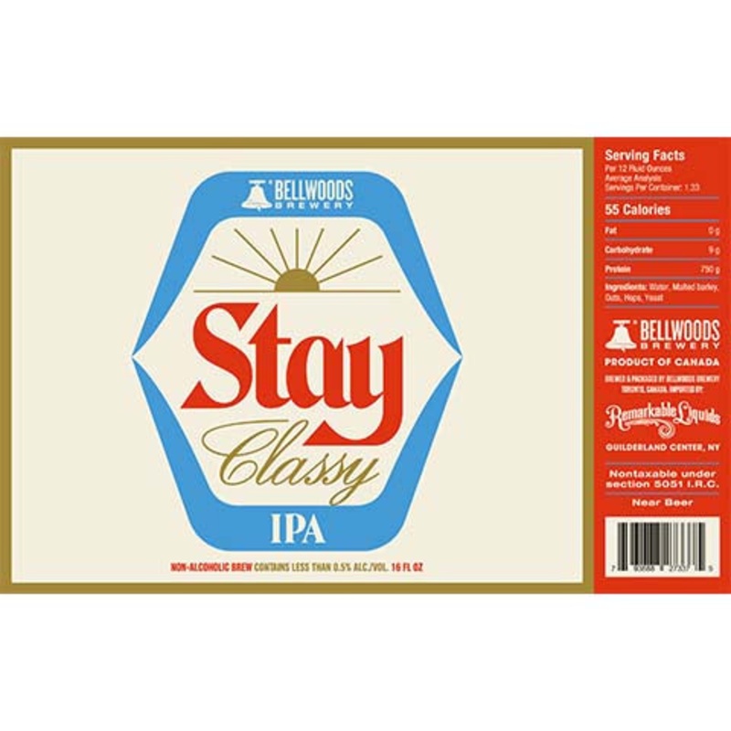 Bellwoods Stay Classy IPA (Non-Alcoholic) 12OZ SINGLE CAN