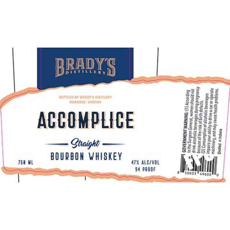 Brady's Distillery Accomplice Straight Bourbon Whiskey 750ML BTL