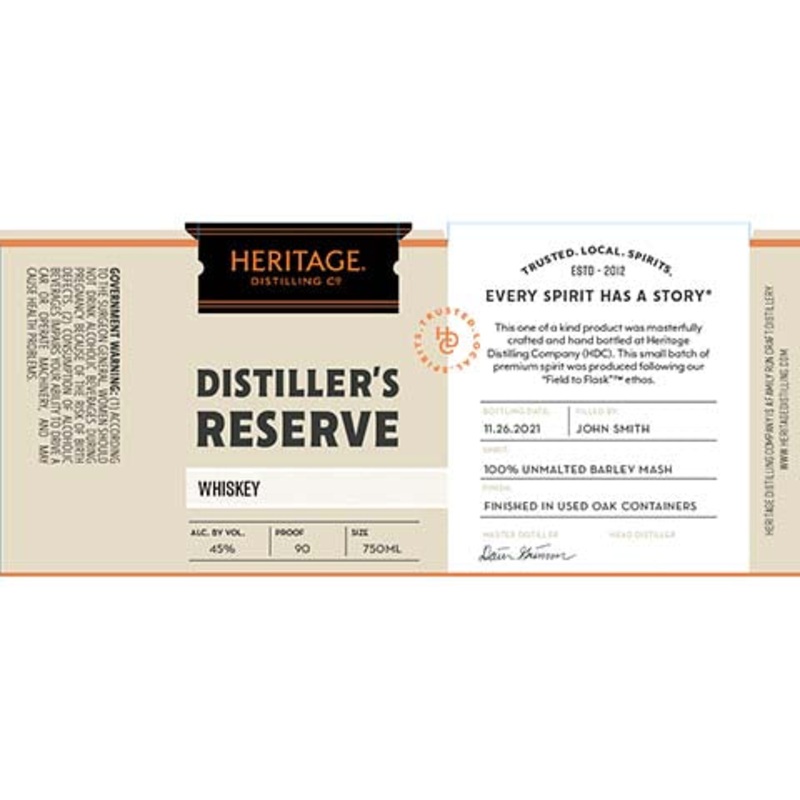 Heritage Distiller's Reserve Whiskey 750ML BTL