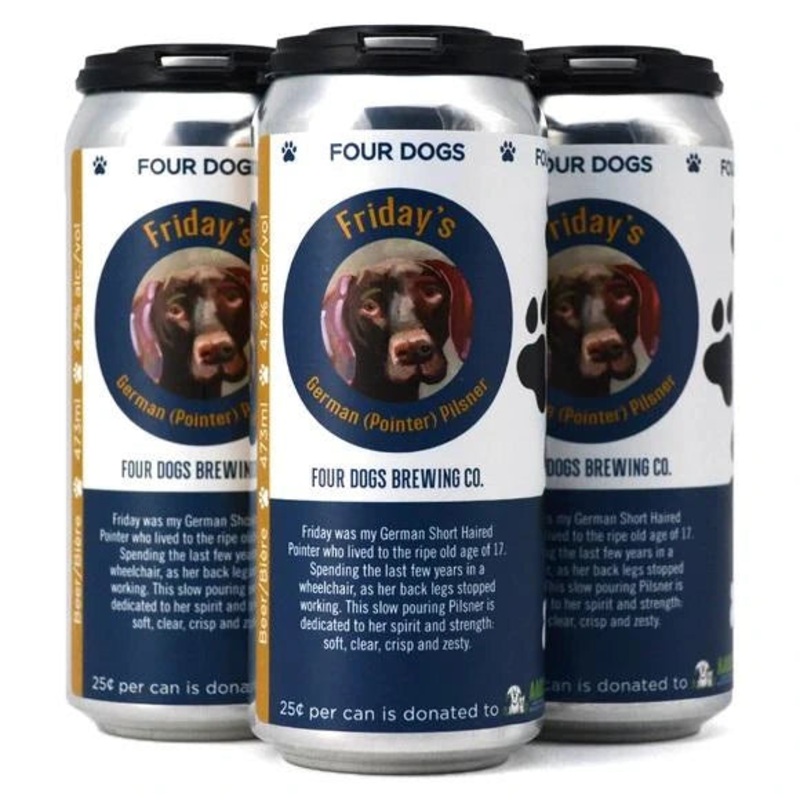 4 DOGS FRIDAYS GERMAN POINTER PILSNER 473ML 4PK CAN @ Emerald Hills [1027991] 1892 ml