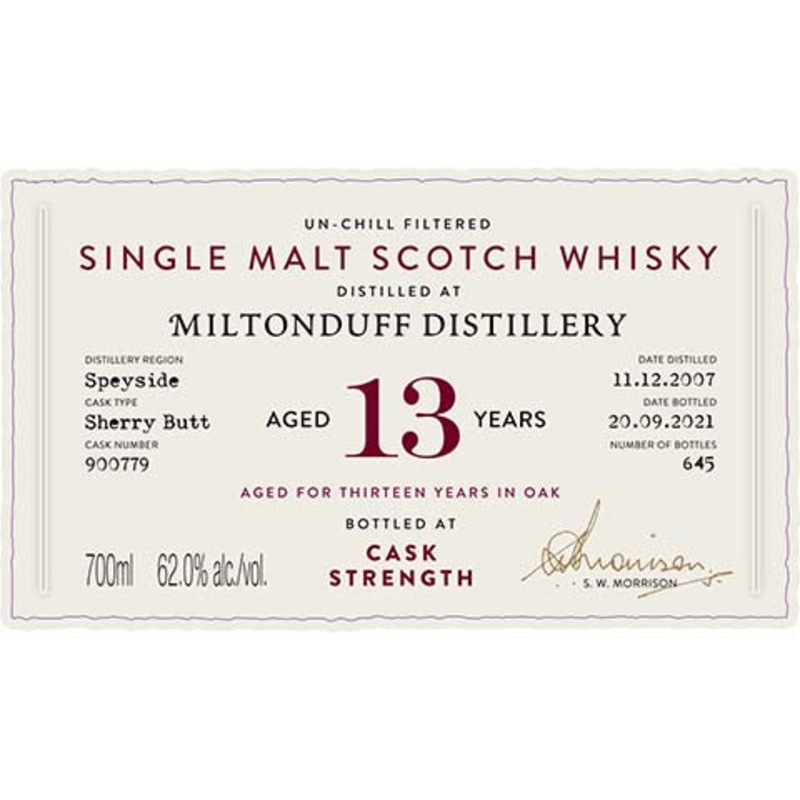 A.D. Rattray Miltonduff Distillery Aged 13 Years Single Malt Scotch Whisky 700ML BTL